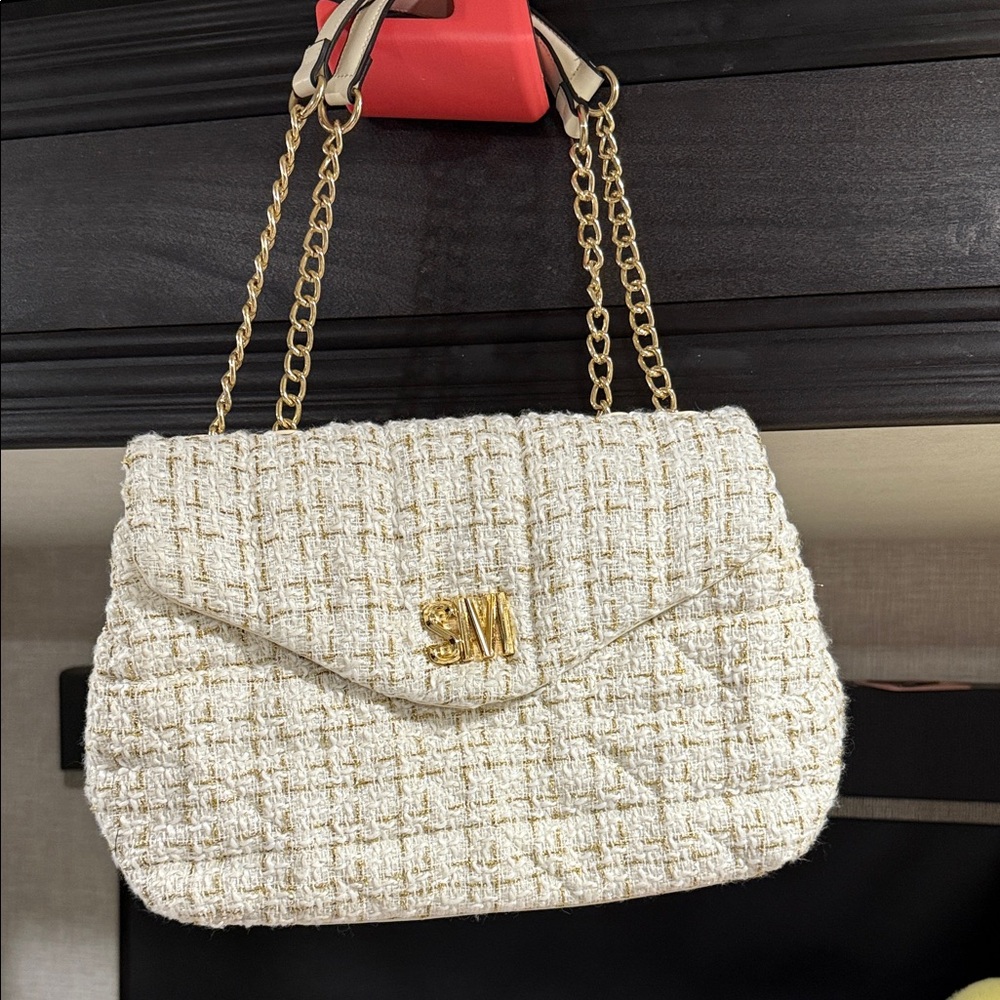 Steve Madden Cream Tweed Chain Shoulder Bag